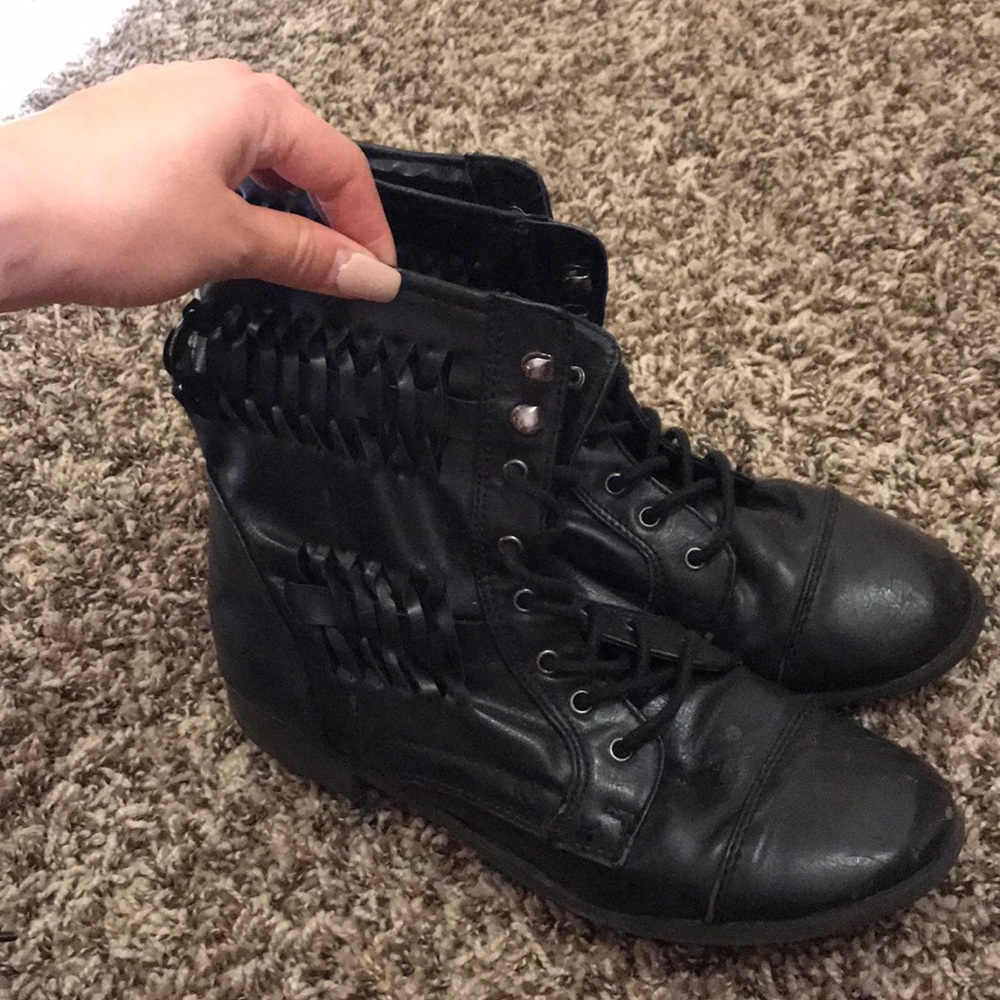 Black lace up combat boots